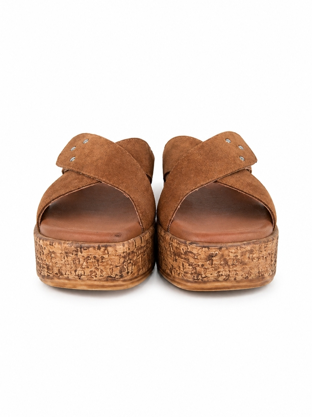 Lottini Brown Leather Suede Cork Wedge Sandals Size 8 Platform Slide Italy - Picture 4 of 13